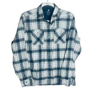 Kuhl Mens Blue White Plaid Button-up Dillingr Long Sleeve Flannel Shirt Medium